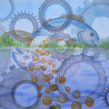 Pintura titulada "River of life (Time)" por Yana Bila, Obra de arte original, Acuarela