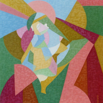 Painting titled "Virgen con niño" by Omar Sorriente, Original Artwork, Oil Mounted on Other rigid panel