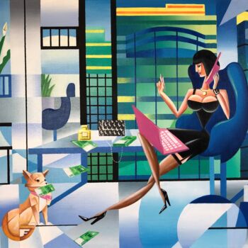 Painting titled "World of money" by Apollonas Soben, Original Artwork, Oil Mounted on Wood Stretcher frame