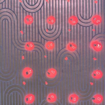 Painting titled "Points rose sur mur…" by Eric Ullrich, Original Artwork, Spray paint