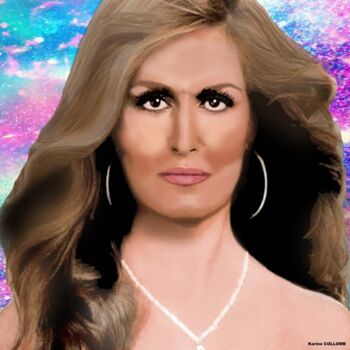 「Dalida」というタイトルの絵画 Karine Collombによって, オリジナルのアートワーク, デジタル絵画 ウッドストレッチャーフレームにマウント