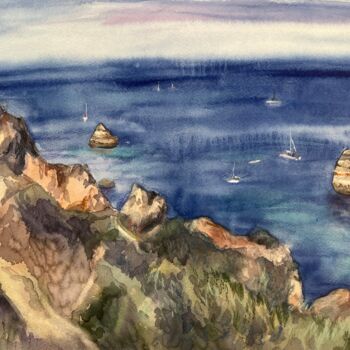 Pintura intitulada "Lagos 4. Portugal" por Valentina Pushkareva, Obras de arte originais, Aquarela