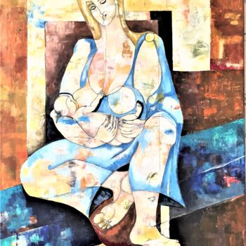 Malarstwo zatytułowany „Motherhood ( 1 )” autorstwa Abdelrahman Shamieh, Oryginalna praca, Akryl