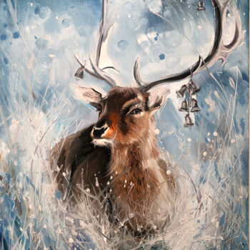 Pittura intitolato "Deer Country" da Olga Chernova, Opera d'arte originale, Olio Montato su Telaio per barella in legno