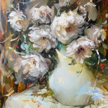 "Peonies in a vase —…" başlıklı Tablo Maryna Hryhorenko tarafından, Orijinal sanat, Petrol Ahşap Sedye çerçevesi üzerine mon…