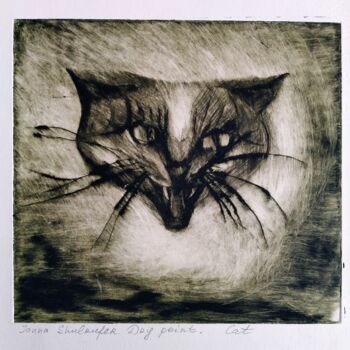 Printmaking titled "untitled cat" by Janna Shulrufer, Original Artwork, Etching