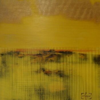 Collages titled "ondulation jaune" by François Grignon, Original Artwork, Collages Mounted on Wood Panel
