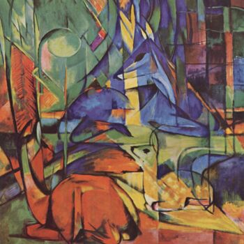 Peinture intitulée "Le cerf dans la for…" par Franz Marc, Œuvre d'art originale, Huile