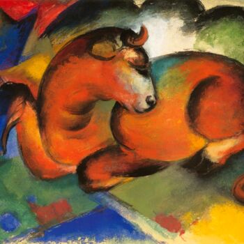 Peinture intitulée "Le taureau rouge" par Franz Marc, Œuvre d'art originale, Gouache