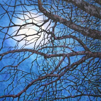 「Trees in Moonlight」というタイトルの絵画 Zoe Normanによって, オリジナルのアートワーク, オイル ウッドストレッチャーフレームにマウント
