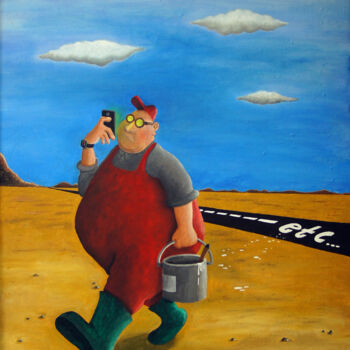 Painting titled "Etc..." by Ufuk Uyanik, Original Artwork, Oil Mounted on Wood Panel