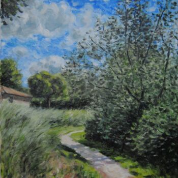 Peinture intitulée "Chemin à Bliesbruck" par Rémi Acquin, Œuvre d'art originale, Huile Monté sur Châssis en bois
