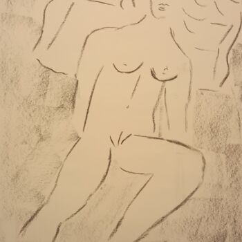 Drawing titled "Allongé avec toi !" by Roberto Urbano, Original Artwork, Charcoal