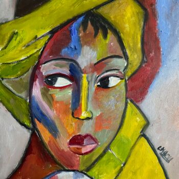 Painting titled ""African colours"" by Claire Marie Gay, Original Artwork, Oil Mounted on Wood Panel