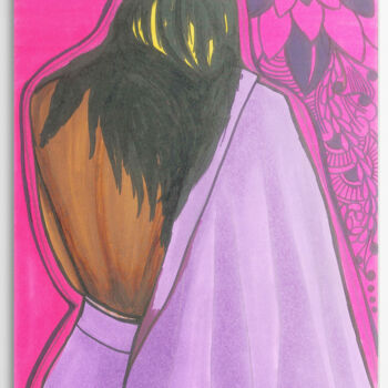 Digitale Kunst mit dem Titel "Nude girl pink back…" von Elena Polak, Original-Kunstwerk, Marker