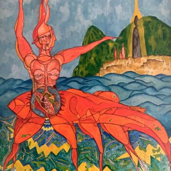 Painting titled "Homme Crabe" by Bossquito, Original Artwork, Oil