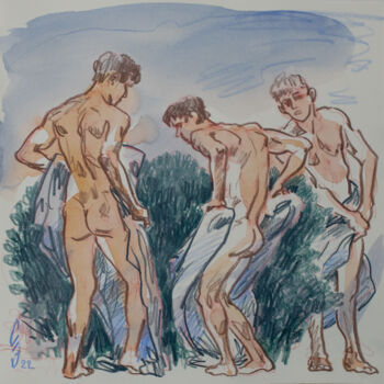 Σχέδιο με τίτλο "After swimming in c…" από Sergey Sovkov, Αυθεντικά έργα τέχνης, Κοντέ
