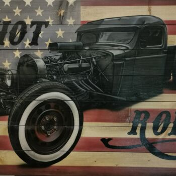 绘画 标题为“Hot rod” 由Jrbrush, 原创艺术品, 喷枪 安装在木质担架架上