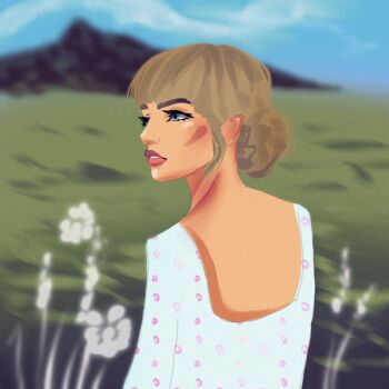 Digital Arts titled "Girl in white on a…" by Kseniya Sketch, Original Artwork, Digital Painting