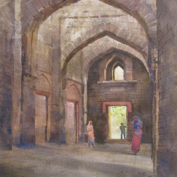Ζωγραφική με τίτλο "Arches of Mandu" από Bhargavkumar Kulkarni, Αυθεντικά έργα τέχνης, Ακουαρέλα