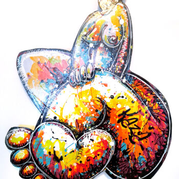 Painting titled "Lola attend son pri…" by Kaza, Original Artwork, Acrylic Mounted on Wood Stretcher frame