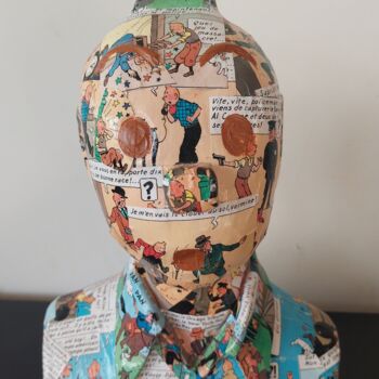 Sculpture titled "Buste Tintin" by Saloua Mercier, Original Artwork, Acrylic