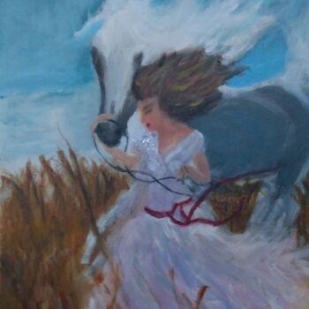 Painting titled "Atlı kız" by Esma Dinçer, Original Artwork, Oil