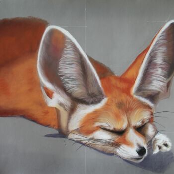 Peinture intitulée "Le fennec" par Catherine Costet (Lccat), Œuvre d'art originale, Pastel