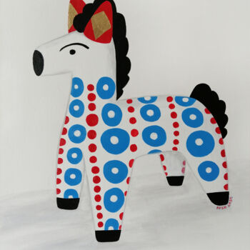 Painting titled "Dymkovskaya horse" by Daria Motovilova, Original Artwork, Acrylic