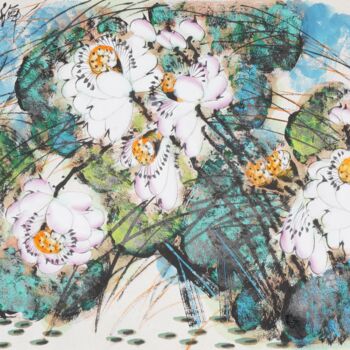 Painting titled "Fragrance of lotus…" by Dayou Lu, Original Artwork, Pigments