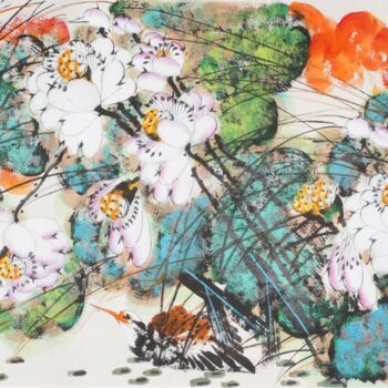 Painting titled "Fragrance of lotus…" by Dayou Lu, Original Artwork, Pigments