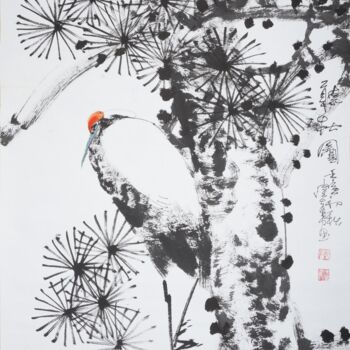 Painting titled "Listen to the Pine…" by Dayou Lu, Original Artwork, Pigments