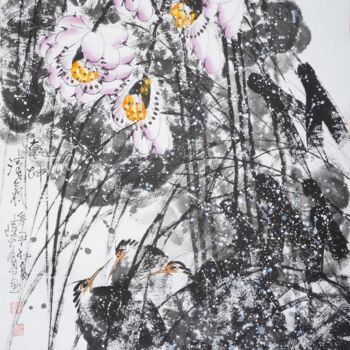 Painting titled "Fragrance of lotus…" by Dayou Lu, Original Artwork, Pigments