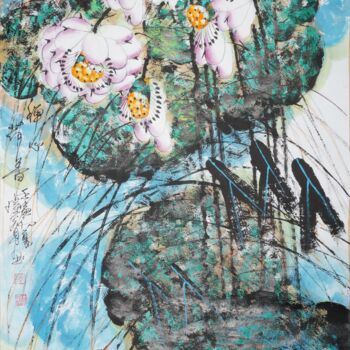 Schilderij getiteld "Fragrance of lotus…" door Dayou Lu, Origineel Kunstwerk, pigmenten