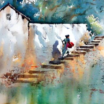 Peinture intitulée "another busy day" par Subhajit Paul, Œuvre d'art originale, Aquarelle