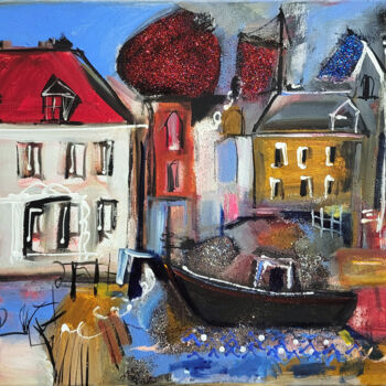 Painting titled "Au chevet du temps" by Muriel Cayet, Original Artwork, Acrylic Mounted on Wood Stretcher frame