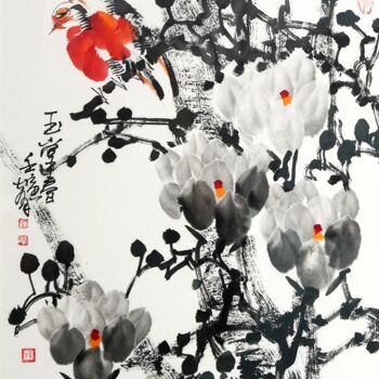Painting titled "Fragrance of Magnol…" by Dayou Lu, Original Artwork, Pigments