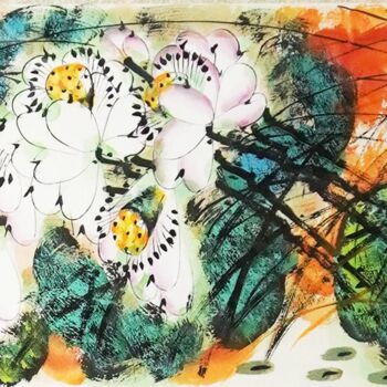 Painting titled "Peaceful in the lot…" by Dayou Lu, Original Artwork, Pigments
