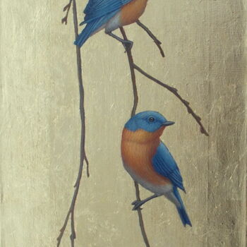Painting titled ""Eastern bluebirds"" by Tatyana Mironova, Original Artwork, Acrylic