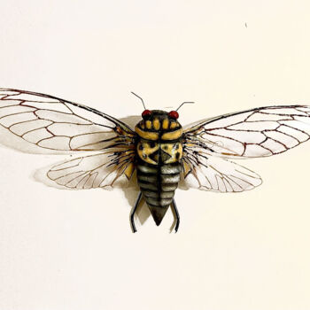 Sculpture titled "White Ghost Cicada" by Ken Overman, Original Artwork, Plastic