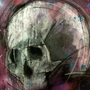 Painting titled "Crâne n°2204" by Saname, Original Artwork, Spray paint Mounted on Wood Stretcher frame