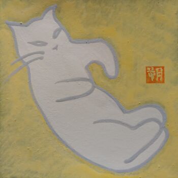 Malerei mit dem Titel "NIHONGA NEKO uguisu" von Saku Kuronashi, Original-Kunstwerk, Pigmente
