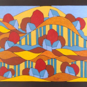 Painting titled "Champs de céréales" by Michel Marant, Original Artwork, Acrylic Mounted on Wood Stretcher frame