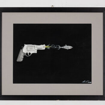 Drawing titled "shark gun" by Antoine Talon, Original Artwork, Tempera