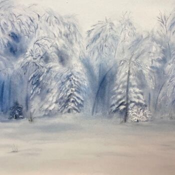 Painting titled ""Winter Forest"" by Valeriia Kempi, Original Artwork, Watercolor