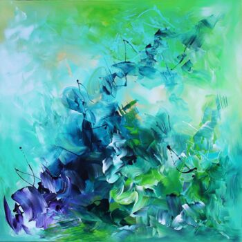 Ζωγραφική με τίτλο "Emerald waves" από Paresh Nrshinga F R S A, Αυθεντικά έργα τέχνης, Ακρυλικό Τοποθετήθηκε στο Ξύλινο φορε…