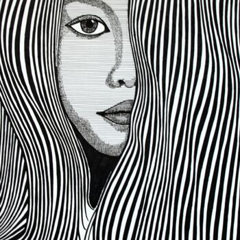 图画 标题为“Portrait with lines…” 由Ibrahim Unal, 原创艺术品, 铅笔