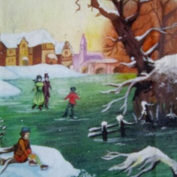 Painting titled "N"ice" to skate" by Proper Job Portraits, Original Artwork, Watercolor