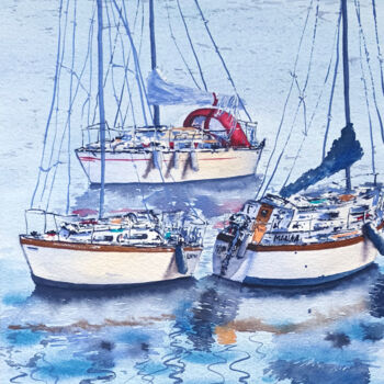 Ζωγραφική με τίτλο "Summer Sailing" από Maya Burchak, Αυθεντικά έργα τέχνης, Ακουαρέλα