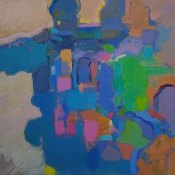 Painting titled "Orange Fortress" by Elena Shraibman, Original Artwork, Oil Mounted on Wood Stretcher frame